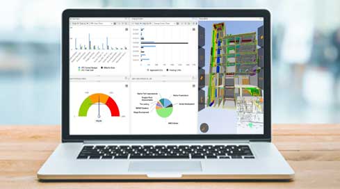 colorful construction accounting software dashboard on a laptop